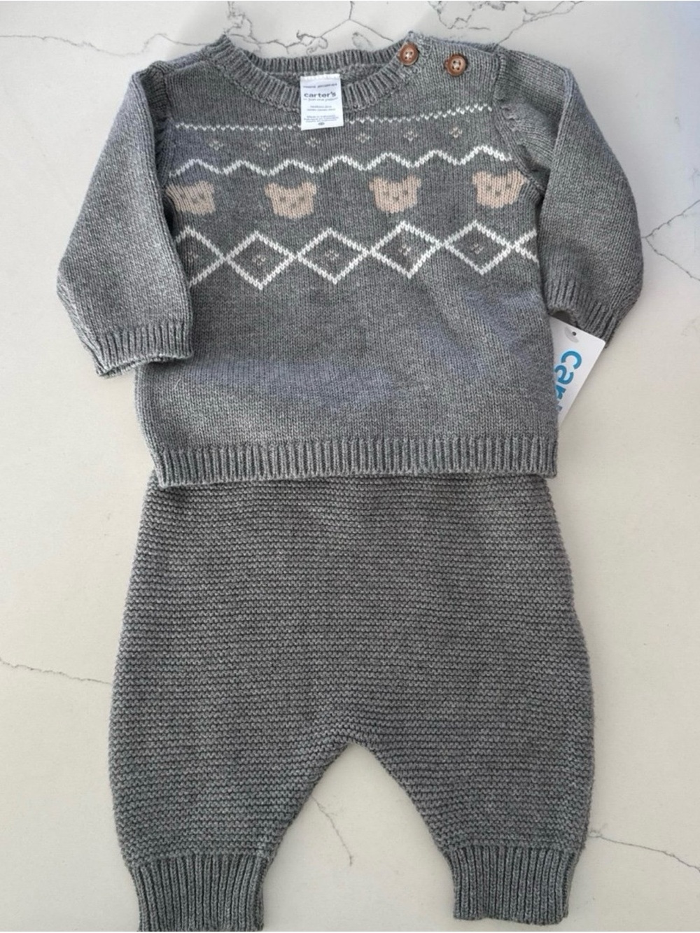 Carter's Gray and Cream Knit Baby Sweater & Pants Set